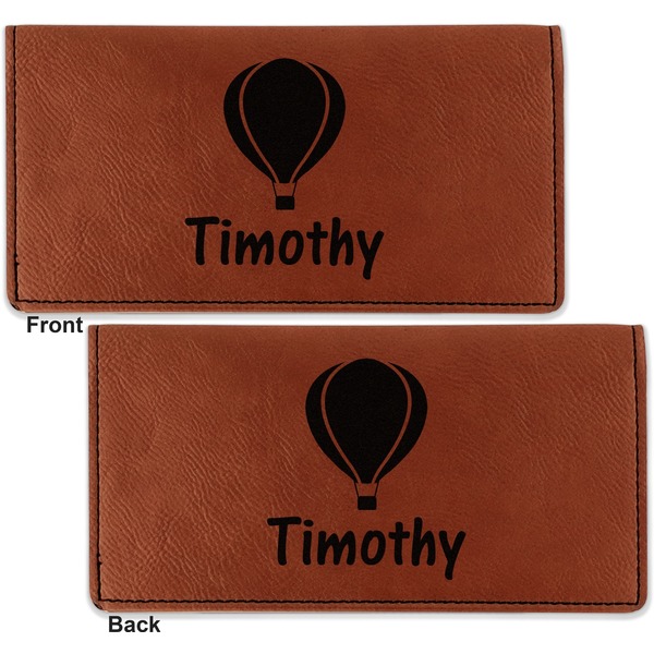 Watercolor Hot Air Balloons Leather Checkbook Holder Front and Back