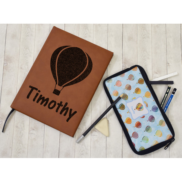Watercolor Hot Air Balloons Leather Sketchbook - Large - Single Sided - In Context