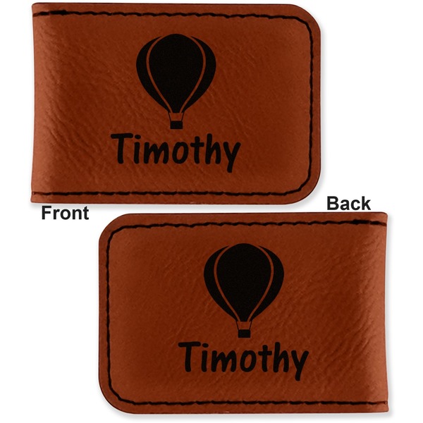 Watercolor Hot Air Balloons Leatherette Magnetic Money Clip - Front and Back