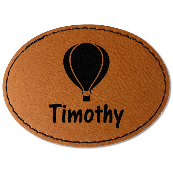 Custom Watercolor Hot Air Balloons Faux Leather Iron On Patch - Oval (Personalized)
