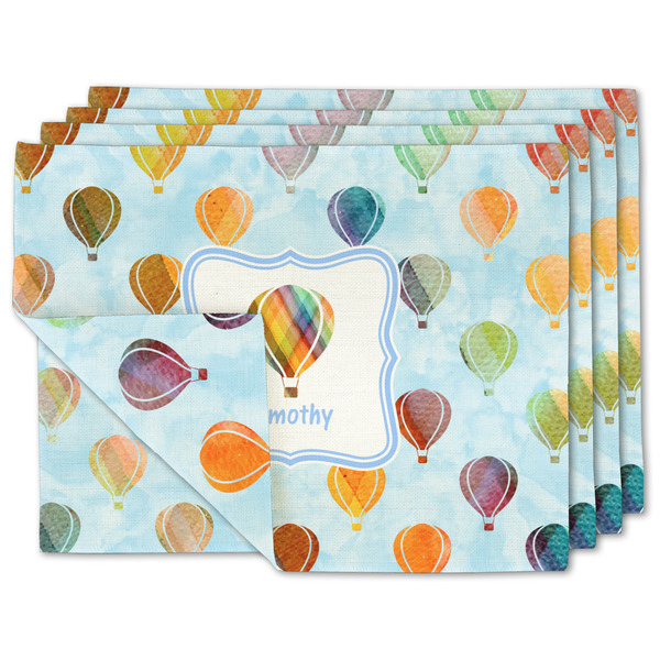 Custom Watercolor Hot Air Balloons Double-Sided Linen Placemat - Set of 4 w/ Name or Text