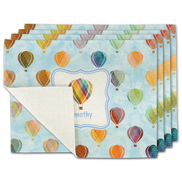 Custom Watercolor Hot Air Balloons Single-Sided Linen Placemat - Set of 4 w/ Name or Text