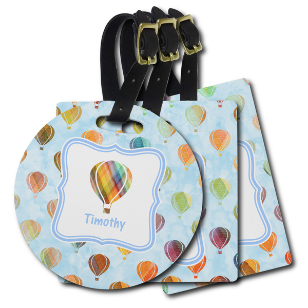 Custom Watercolor Hot Air Balloons Plastic Luggage Tag (Personalized)