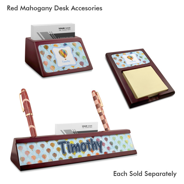 Watercolor Hot Air Balloons Mahogany Desk Accessories