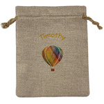 Watercolor Hot Air Balloons Medium Burlap Gift Bag - Front (Personalized)