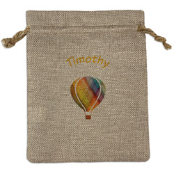 Watercolor Hot Air Balloons Medium Burlap Gift Bag - Front (Personalized)