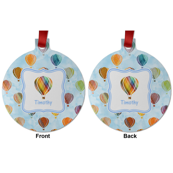 Watercolor Hot Air Balloons Metal Ball Ornament - Front and Back