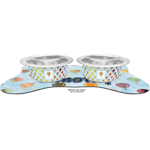 Watercolor Hot Air Balloons Metal Pet Bowls - On Dog Bone Shaped Mat