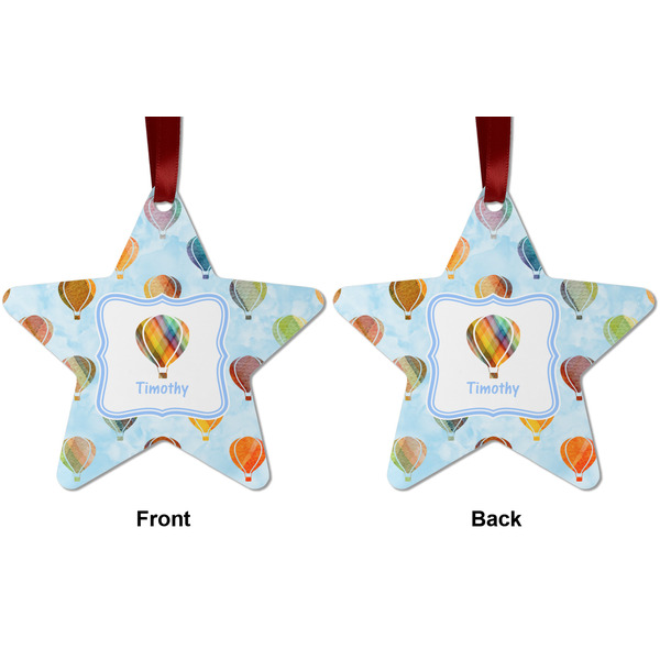 Watercolor Hot Air Balloons Metal Star Ornament - Front and Back