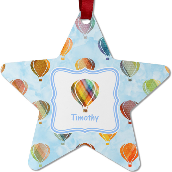 Custom Watercolor Hot Air Balloons Metal Star Ornament - Double Sided w/ Name or Text