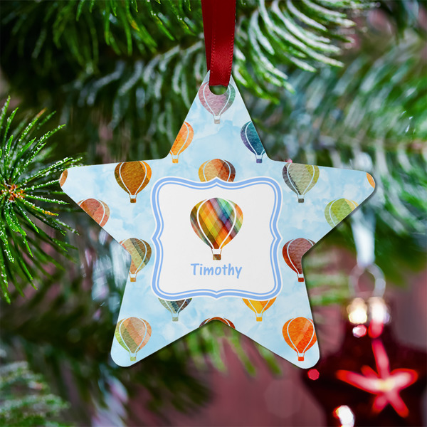 Watercolor Hot Air Balloons Metal Star Ornament - Lifestyle
