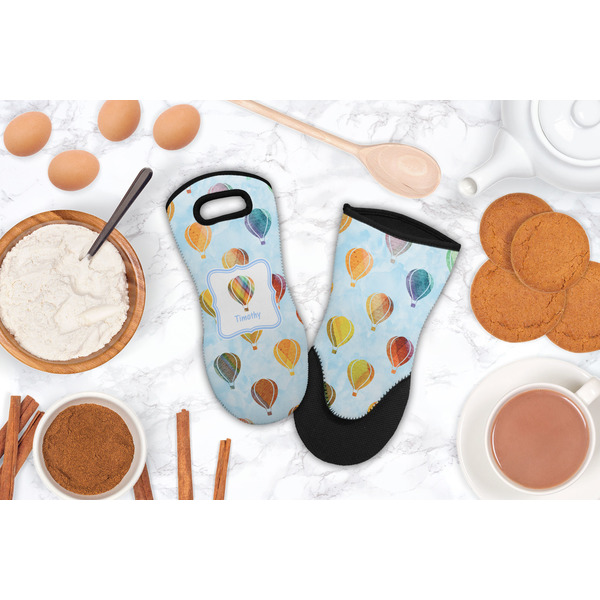 Watercolor Hot Air Balloons Neoprene Oven Mitt - Lifestyle Image