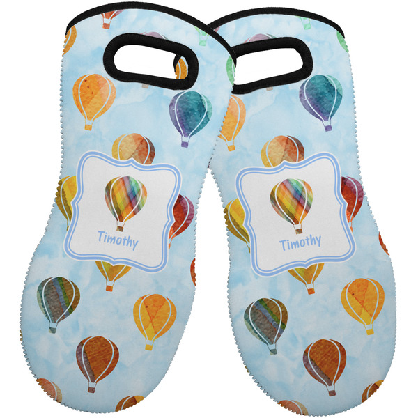 Custom Watercolor Hot Air Balloons Neoprene Oven Mitts - Set of 2 w/ Name or Text
