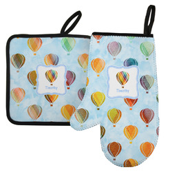 Watercolor Hot Air Balloons Left Oven Mitt & Pot Holder Set w/ Name or Text