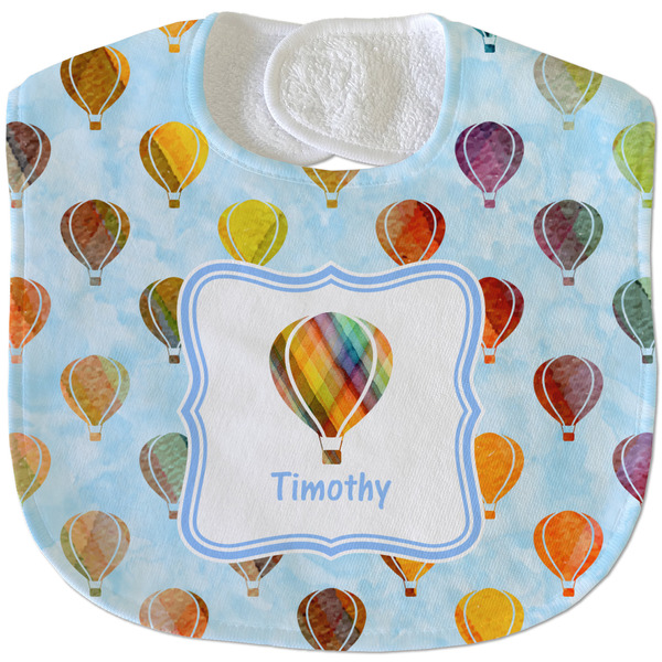 Custom Watercolor Hot Air Balloons Velour Baby Bib w/ Name or Text