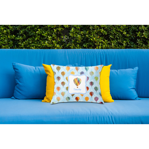 Watercolor Hot Air Balloons Outdoor Throw Pillow  - LIFESTYLE (Rectangular - 20x14)