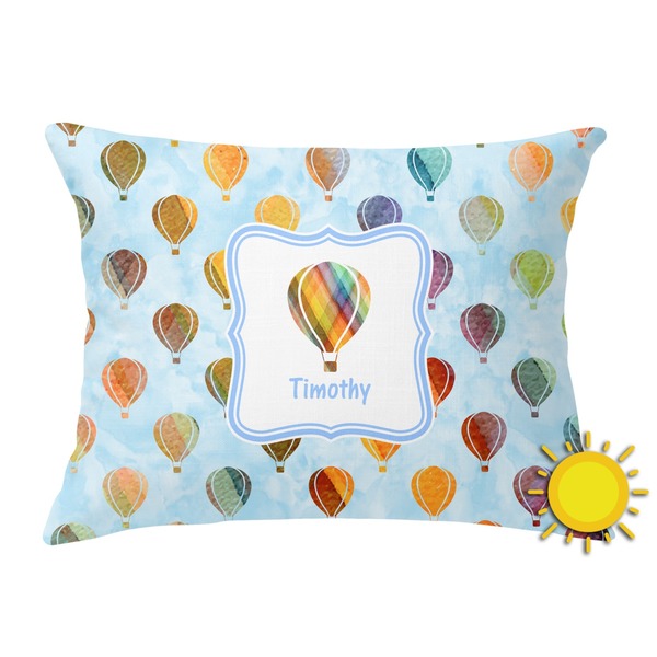 Custom Watercolor Hot Air Balloons Outdoor Throw Pillow (Rectangular) (Personalized)