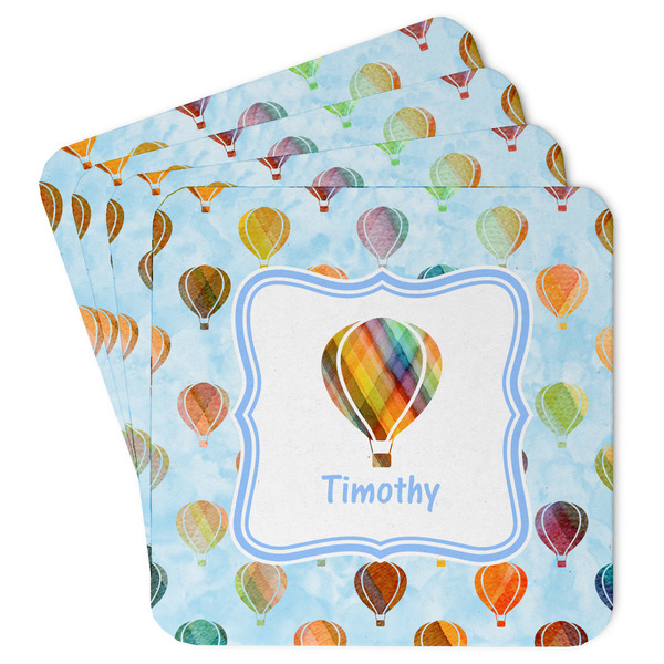 Custom Watercolor Hot Air Balloons Paper Coasters w/ Name or Text