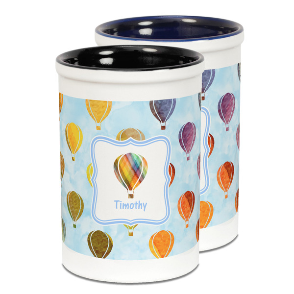 Custom Watercolor Hot Air Balloons Ceramic Pencil Holder - Large
