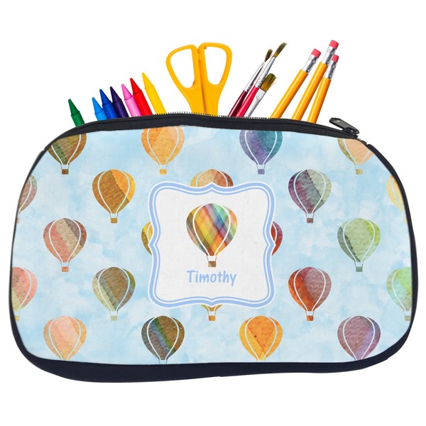 Custom Watercolor Hot Air Balloons Neoprene Pencil Case - Medium w/ Name or Text