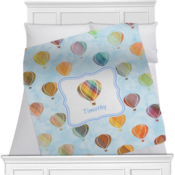 Custom Watercolor Hot Air Balloons Minky Blanket - Twin / Full - 80"x60" - Single Sided (Personalized)