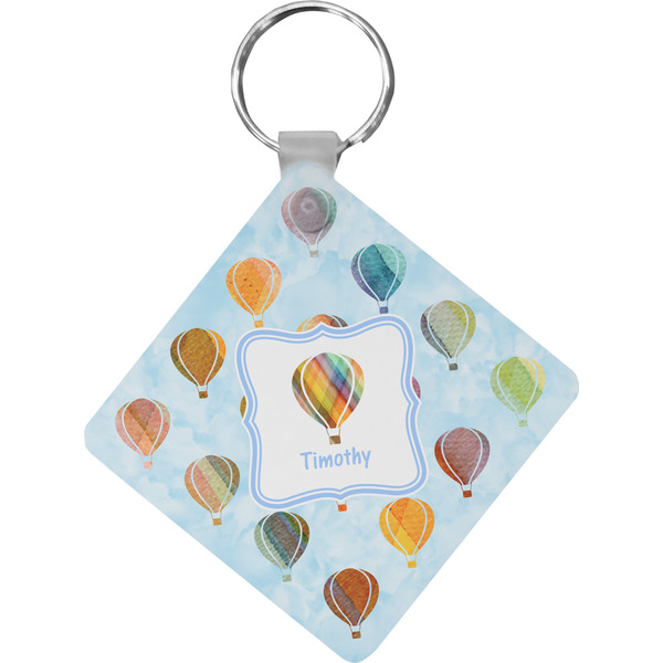 Custom Watercolor Hot Air Balloons Diamond Plastic Keychain w/ Name or Text