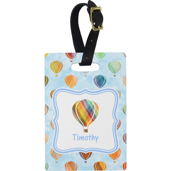 Custom Watercolor Hot Air Balloons Plastic Luggage Tag - Rectangular w/ Name or Text