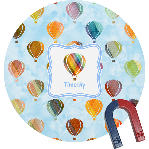 Custom Watercolor Hot Air Balloons Round Fridge Magnet (Personalized)