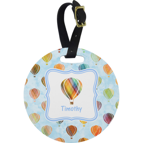 Custom Watercolor Hot Air Balloons Plastic Luggage Tag - Round (Personalized)