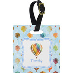 Watercolor Hot Air Balloons Plastic Luggage Tag - Square w/ Name or Text