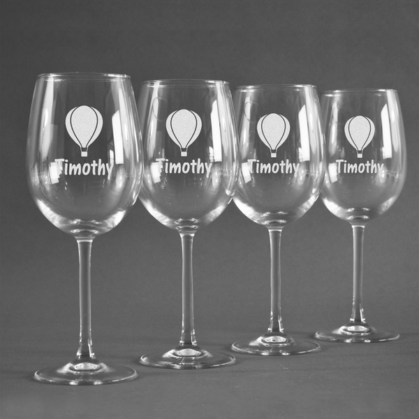 Watercolor Hot Air Balloons Personalized Wine Glasses (Set of 4)