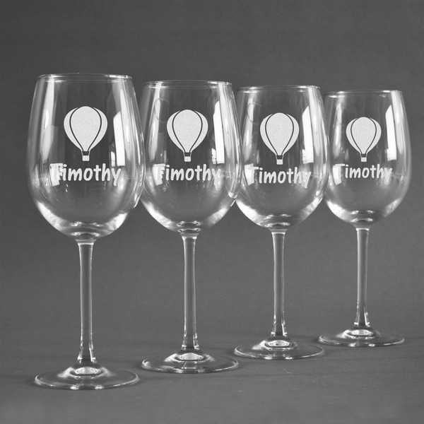 Watercolor Hot Air Balloons Personalized Wine Glasses (Set of 4)