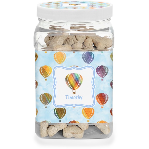 Custom Watercolor Hot Air Balloons Dog Treat Jar (Personalized)