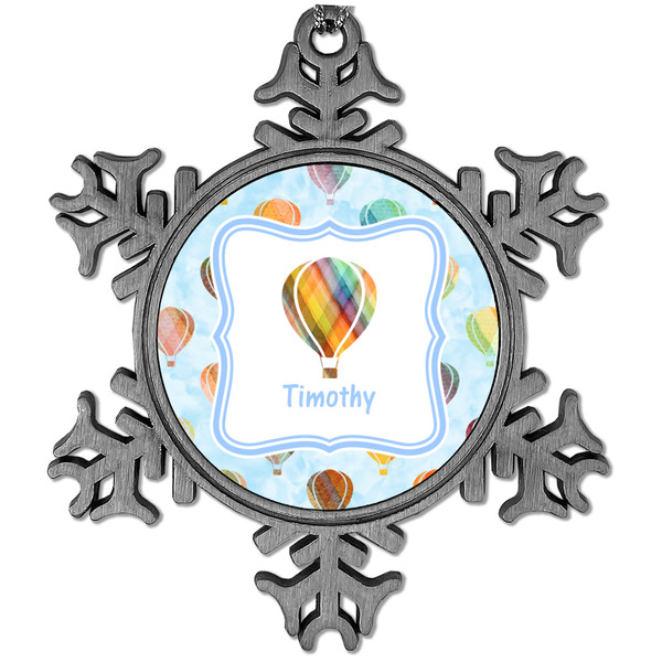 Custom Watercolor Hot Air Balloons Vintage Snowflake Ornament (Personalized)