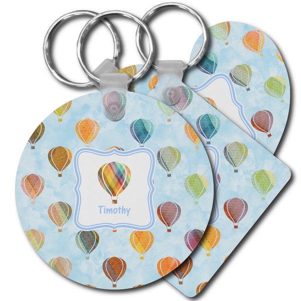 Custom Watercolor Hot Air Balloons Plastic Keychain (Personalized)