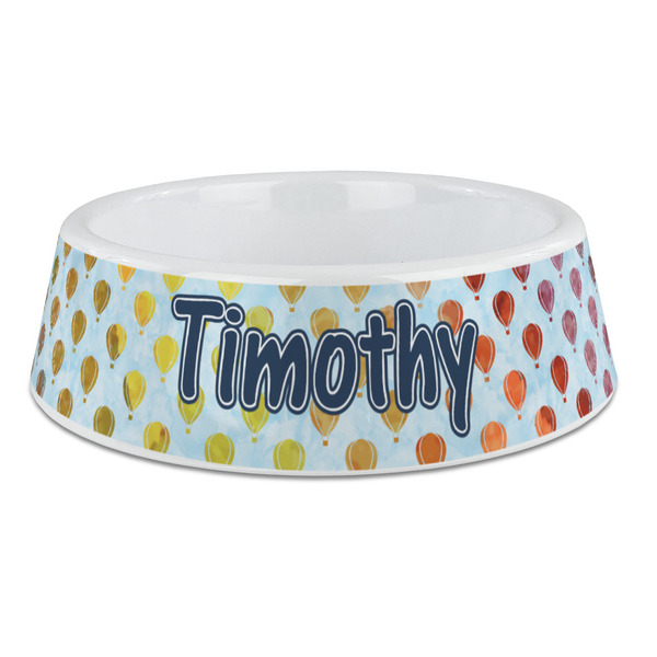 Custom Watercolor Hot Air Balloons Plastic Dog Bowl - Large (Personalized)