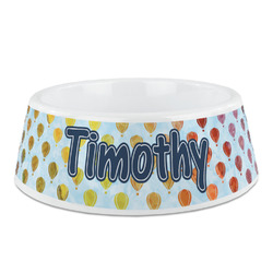 Watercolor Hot Air Balloons Plastic Dog Bowl (Personalized)