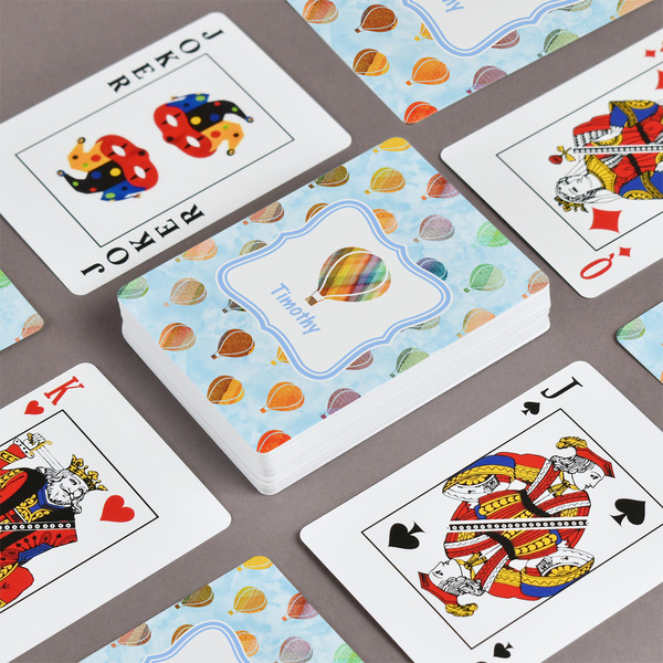 Watercolor Hot Air Balloons Playing Cards - Front & Back View