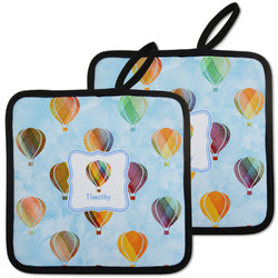 Watercolor Hot Air Balloons Pot Holders - Set of 2 w/ Name or Text