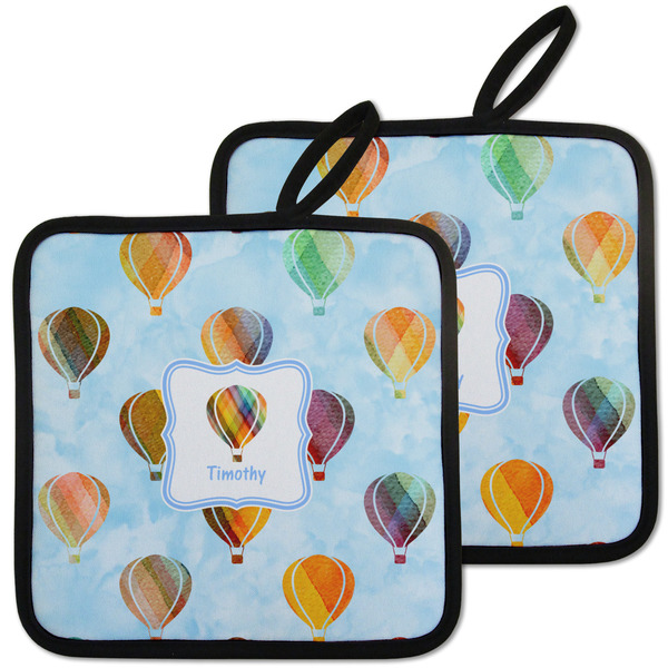Custom Watercolor Hot Air Balloons Pot Holders - Set of 2 w/ Name or Text