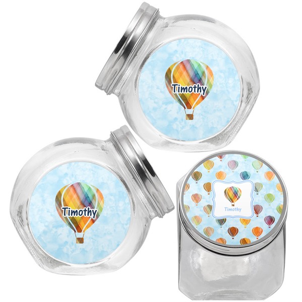 Watercolor Hot Air Balloons Puppy Treat Jar - Top Left Right