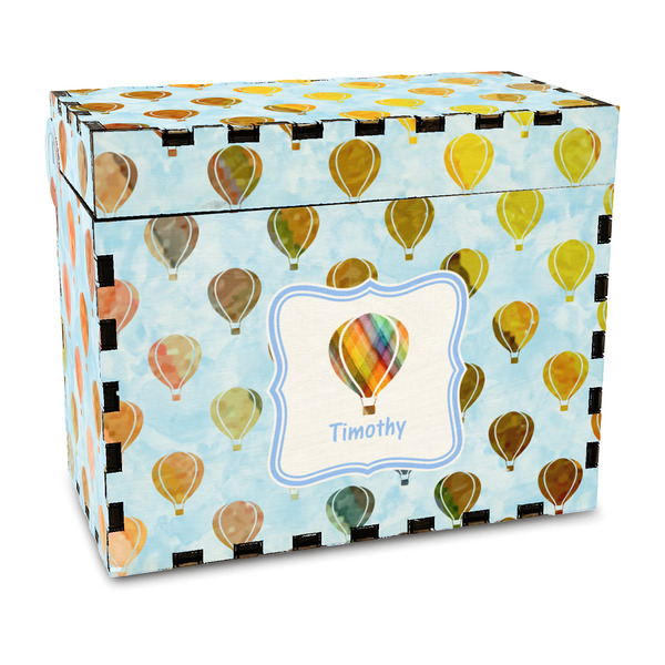 Custom Watercolor Hot Air Balloons Wood Recipe Box - Full Color Print (Personalized)