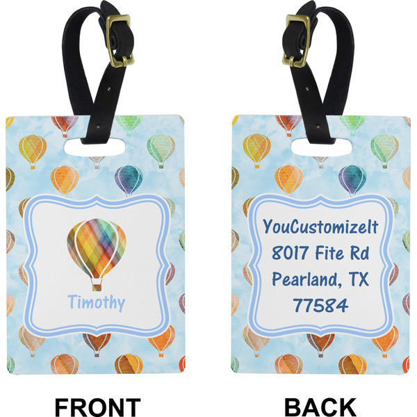 Watercolor Hot Air Balloons Rectangle Luggage Tag (Front + Back)