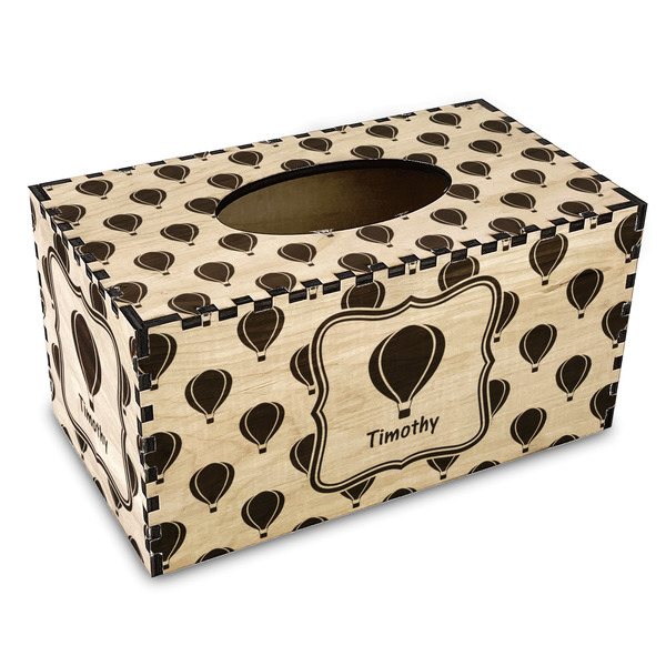 Custom Watercolor Hot Air Balloons Wood Tissue Box Cover - Rectangle (Personalized)
