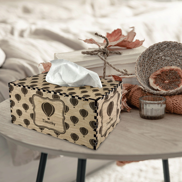Watercolor Hot Air Balloons Rectangle Tissue Box Covers - Wood - In Context