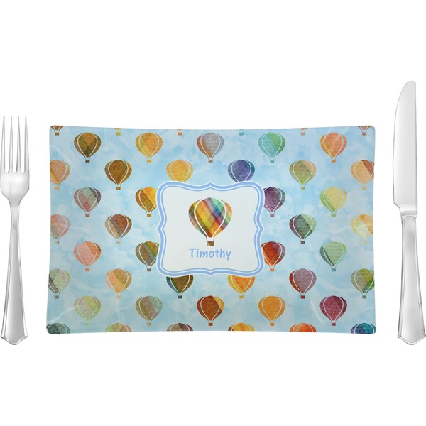 Custom Watercolor Hot Air Balloons Rectangular Glass Lunch / Dinner Plate - Single or Set (Personalized)