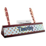 Watercolor Hot Air Balloons Red Mahogany Nameplate with Business Card Holder (Personalized)