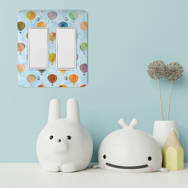 Watercolor Hot Air Balloons Rocker Light Switch Covers - Double - IN CONTEXT