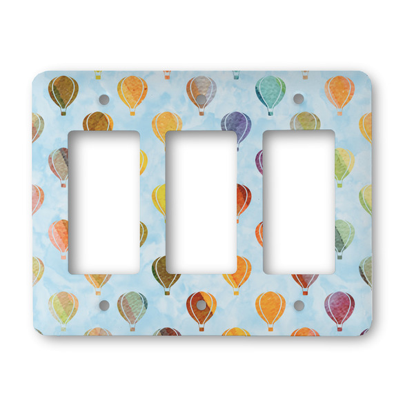 Custom Watercolor Hot Air Balloons Rocker Style Light Switch Cover - Three Switch