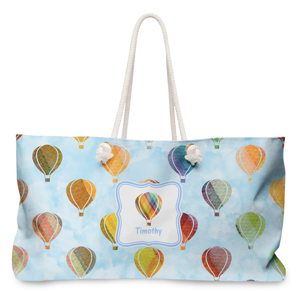 Custom Watercolor Hot Air Balloons Large Tote Bag with Rope Handles (Personalized)